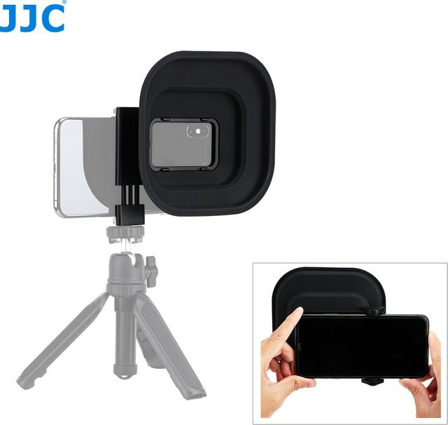 JJC Antireflex-Kamera-Gegenlichtblende mit Kaltschuh für iPhone 15 14 13 12, Samsung und Android Smartphones, Schwarz - Bild 1