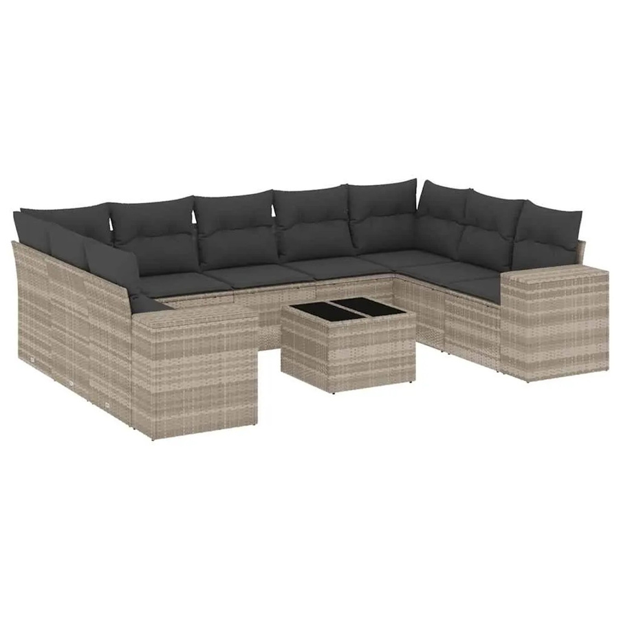 vidaXL 10-tlg. Garten-Sofagarnitur in L-Form aus Polyrattan mit Kissen in Hellgrau - Bild 2