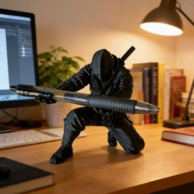 Samurai-Stifthalter in Schwarz als 3D-gedruckter Schreibtisch-Organizer im Ninja-Design aus Kunststoff - Bild 1