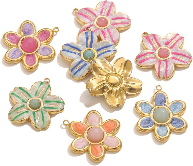 Aiovlo Charms Emaille Blume, Edelstahl, Gold, Damen - Bild 1