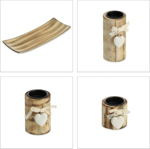Relaxdays Teelichthalterset aus MDF in Stein-Optik mit Tablett, Braun, B/T/H: 34 x 13 x 13 cm - Bild 1