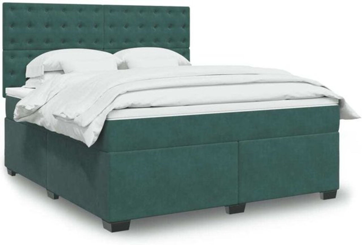 Vidaxl Boxspringbett mit Matratze in Dunkelgrün aus Samt, B/T/H: 180 x 200 x 150,5 cm - Bild 1