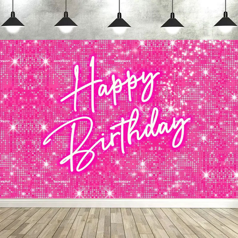 DEWPRINT Happy Birthday Party-Hintergrund mit Prinzessinnenmotiv in Rosa, Glänzendes Textil-Banner für Kinder und Mädchen - Bild 2
