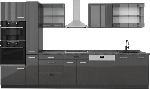 Vicco R-Line Küchenzeile Anthrazit Hochglanz, Breite: 350 cm - Bild 1