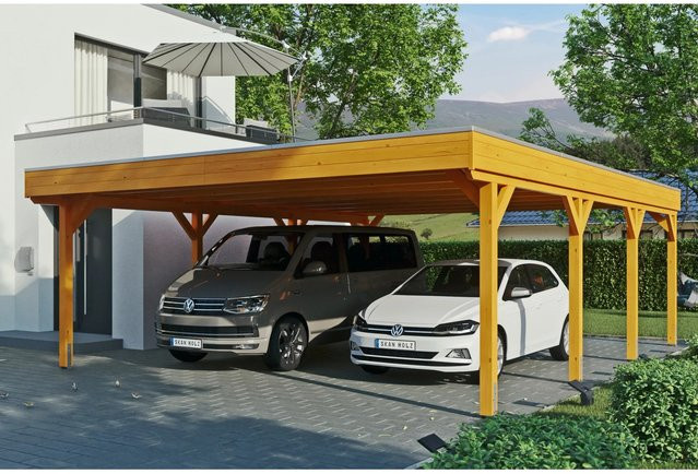 Skan Holz Carport Grunewald aus Fichte Leimholz mit EPDM-Dach in Beige, Breite: 622 cm, Tiefe: 796 cm, Höhe: 255 cm - Bild 1
