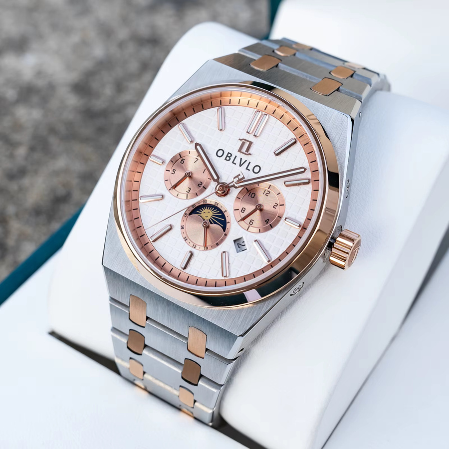OBLVLO Armbanduhr Automatik, Edelstahl, Bicolor, Herren - Bild 2