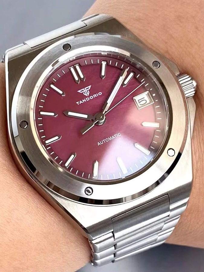 Tandorio Armbanduhr, Automatik, Edelstahl, 40 mm, Weinrot, Herren - Bild 5