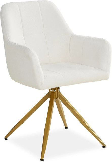 Homestyle4u Polsterstuhl drehbar in Beige mit Armlehnen aus Bouclé und Stahl - Bild 1