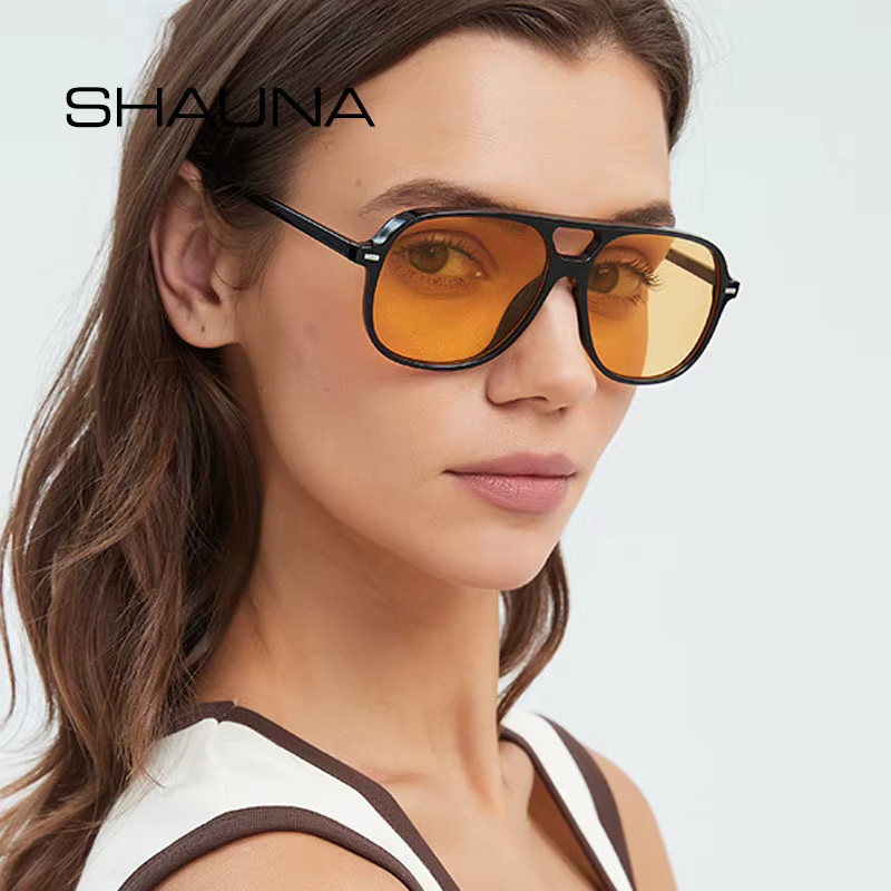 SHAUNA Sonnenbrille Retro, Nieten, Doppelbrücke, Übergroße, Unisex - Bild 2