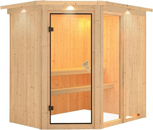 Karibu Sauna Paide 1 für 3 Personen aus Fichte in Beige, B/T/H: 202 x 165 x 210 cm - Bild 1