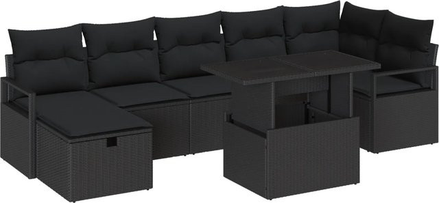 vidaXL 8-teiliges Garten Sofa Set aus Polyrattan in Schwarz mit Kissen und Ottoman für Terrasse und Balkon - Bild 1