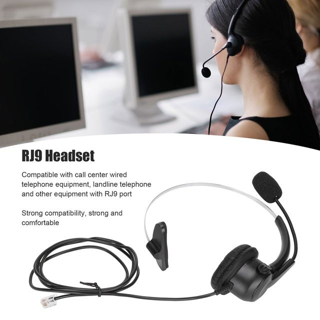 VBESTLIFE Telefon-Headset RJ9-Kopfhörer mit verstellbarem 330 Grad Mikrofon für Festnetztelefone in Schwarz - Bild 1