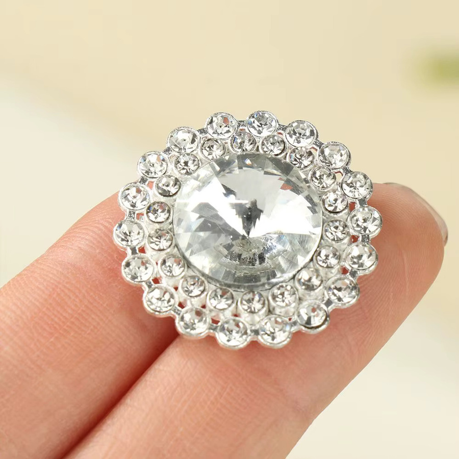 10er Set Metall Knöpfe mit Strass für Handarbeit und Dekoration in Silber - Bild 2