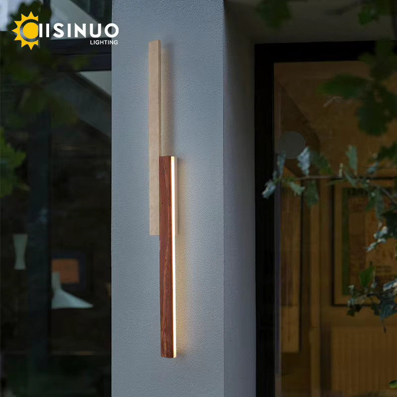 IISINUO Wabi-Sabi Naturstein Außenwandleuchte LED mit warmweißem Licht in Gelb und Rot für Garten und Hof, Höhe: 60 cm - Bild 4