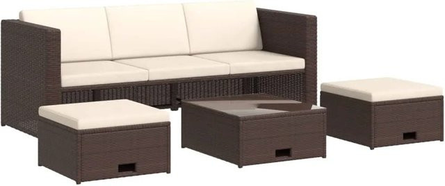 vidaXL 4-teiliges Garten-Lounge-Set aus Poly Rattan in Braun mit Auflagen und pulverbeschichtetem Stahlrahmen - Bild 1