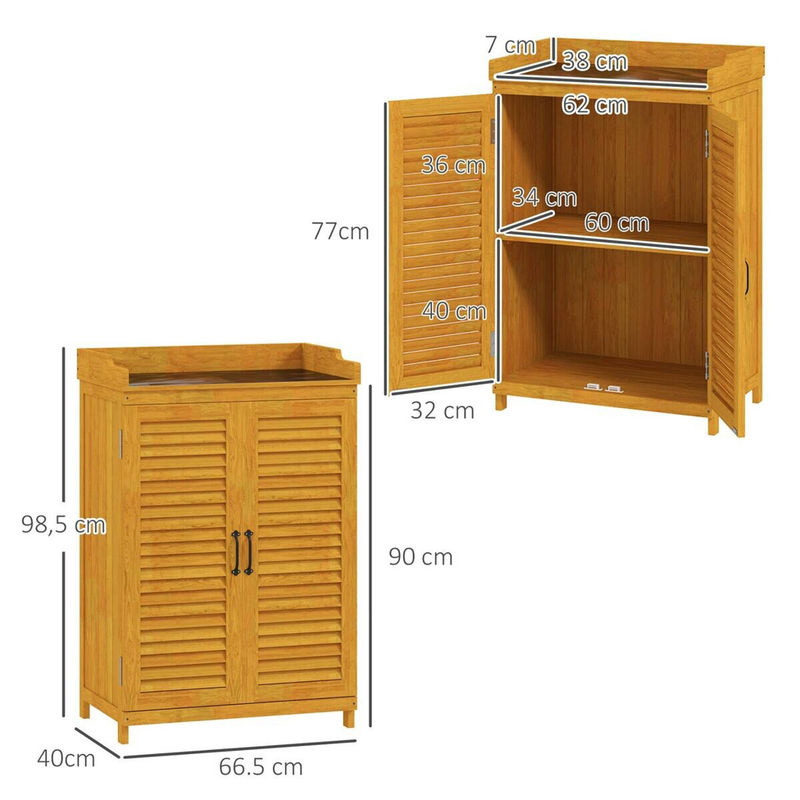 Outsunny Gartenschrank aus Tannenholz in Gelb mit Lamellentüren und Ablagen, B/T/H: 65,5 x 40 x 98,5 cm - Bild 4