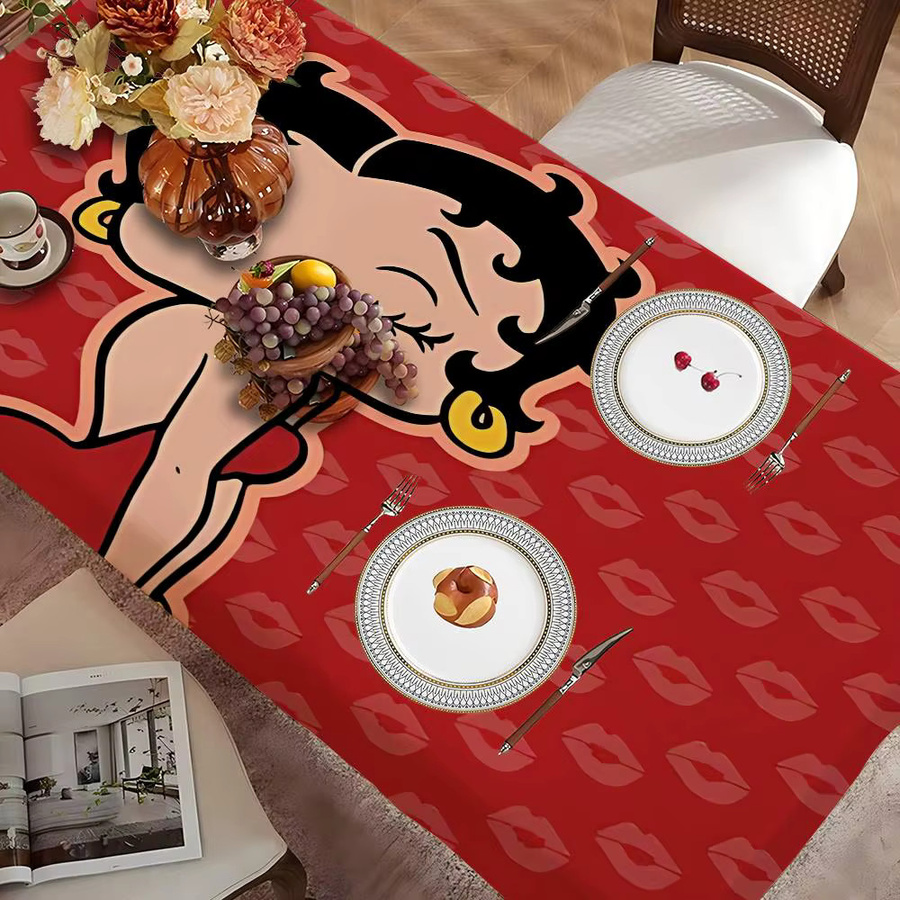 B-Bettys B-Boops Tischdecke aus Wachstuch in Rot, rechteckige und wasserabweisende Tischdecke mit grafischem Design - Bild 3
