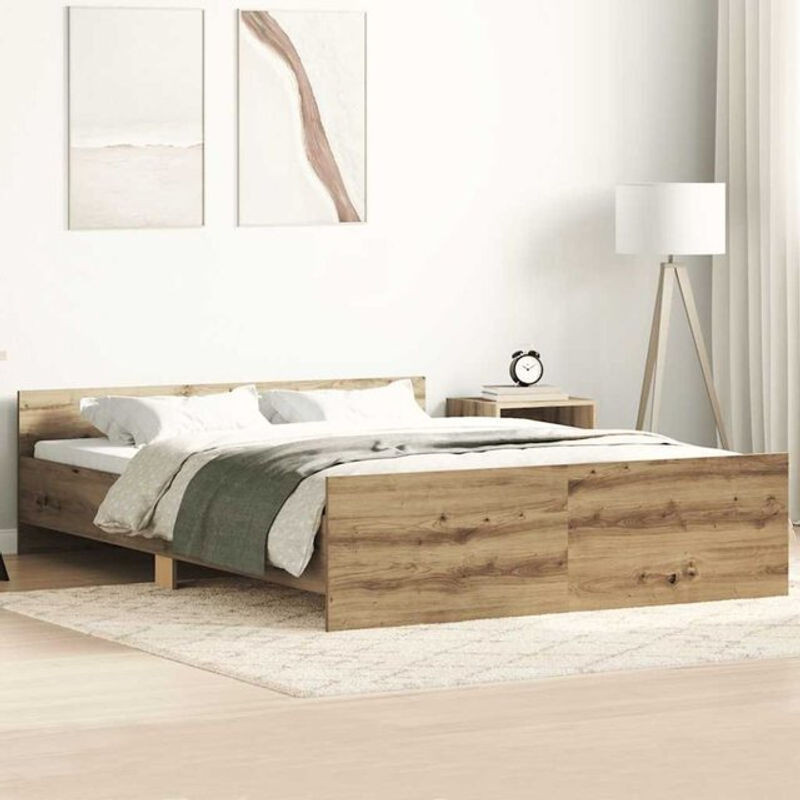 Bettgestell ohne Matratze Vidaxl in Artisan-Eiche Natur aus Holzwerkstoff B/T/H: 135 x 190 cm - Bild 1