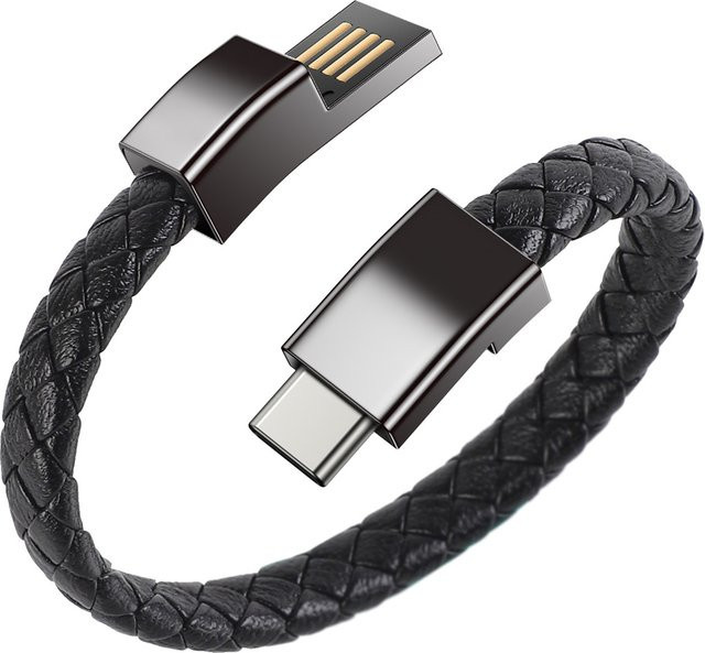 Nephy Tragbares Leder Armband USB Ladekabel für Micro USB und USB-C in Schwarz - Bild 1