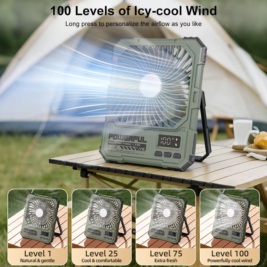 raugee Camping-Ventator Schwarz mit 20000mAh Akku, USB wiederaufladbar, tragbarer hängender Zelt-Deckenventilator mit Fernbedienung und Nachtlicht - Bild 3