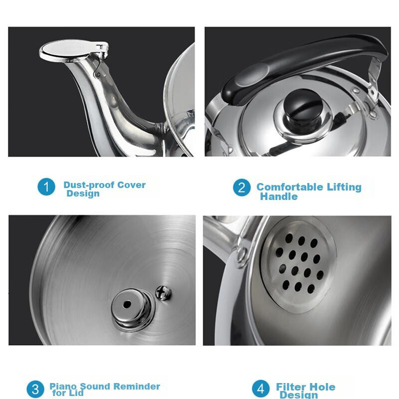 ASD Pfeifkessel WG1504 aus 304 Edelstahl, 4l, Farbe: Silber, für Gas- und Induktionsherde - Bild 2