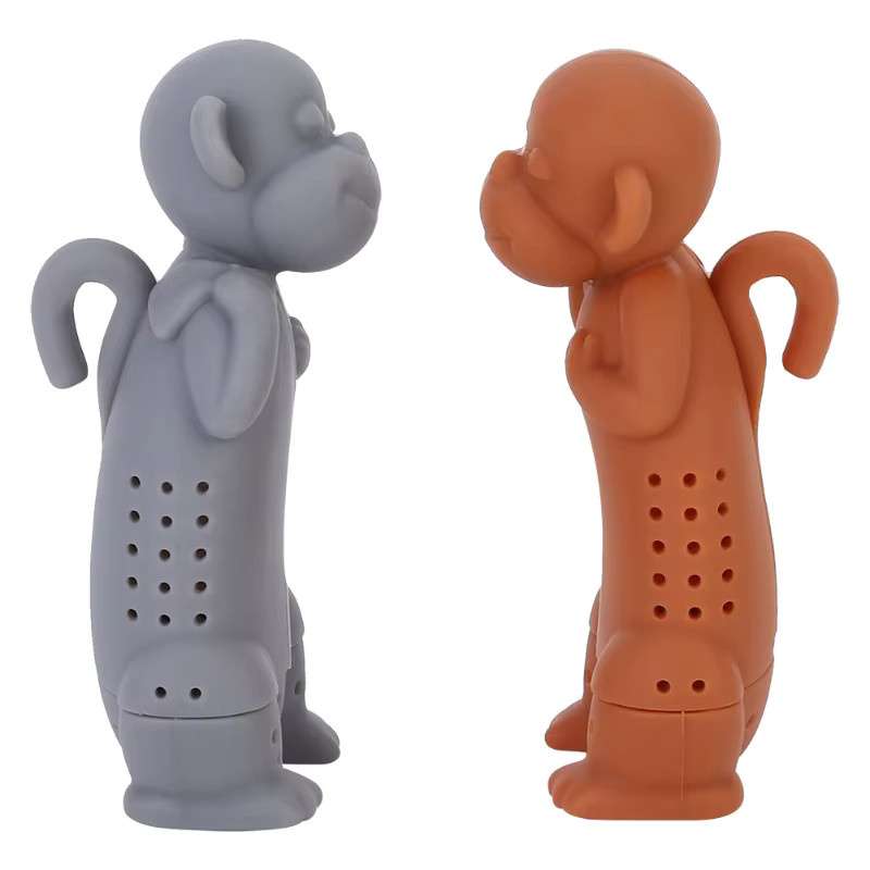 2 Stück Silikon Teesieb im niedlichen Cartoon Affen-Design als Tee-Infuser für losen Tee in Braun und Grau - Bild 3