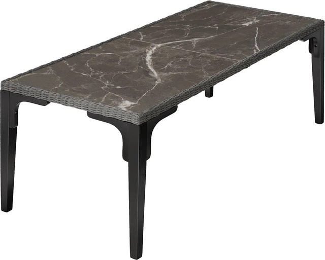 tectake Foggia Rattan Tisch mit Aluminium- und Holzgestell und abnehmbaren Feinsteinzeugplatten in Grau, B/T/H: 196 x 87 x 76 cm - Bild 2