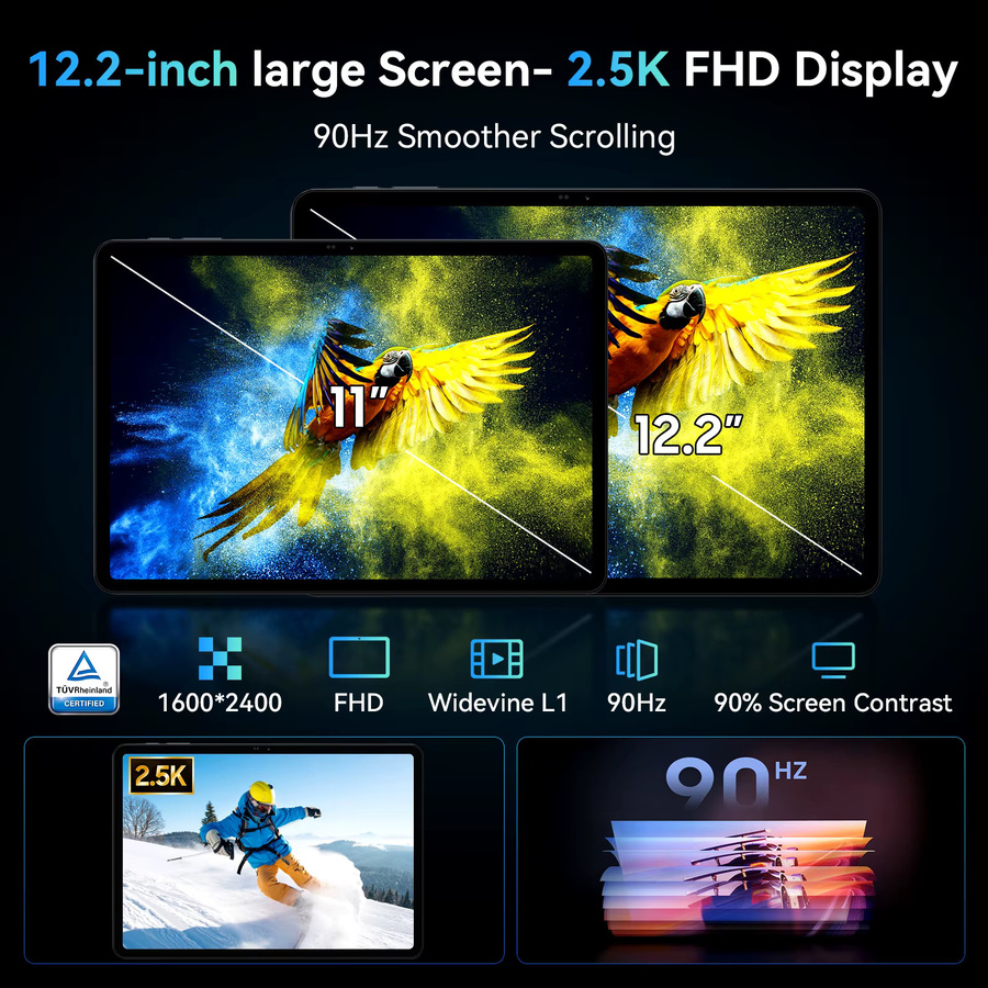 KINGRID T60 Android 16 Tablet-PC mit 12,2 Zoll 2,5K-Display, 24GB RAM, 256GB ROM, Octa-Core T7280 Prozessor, 10000mAh Akku und 4G LTE Dual SIM inklusive Tastatur-Maus-Hülle und PC-Modus - Bild 3