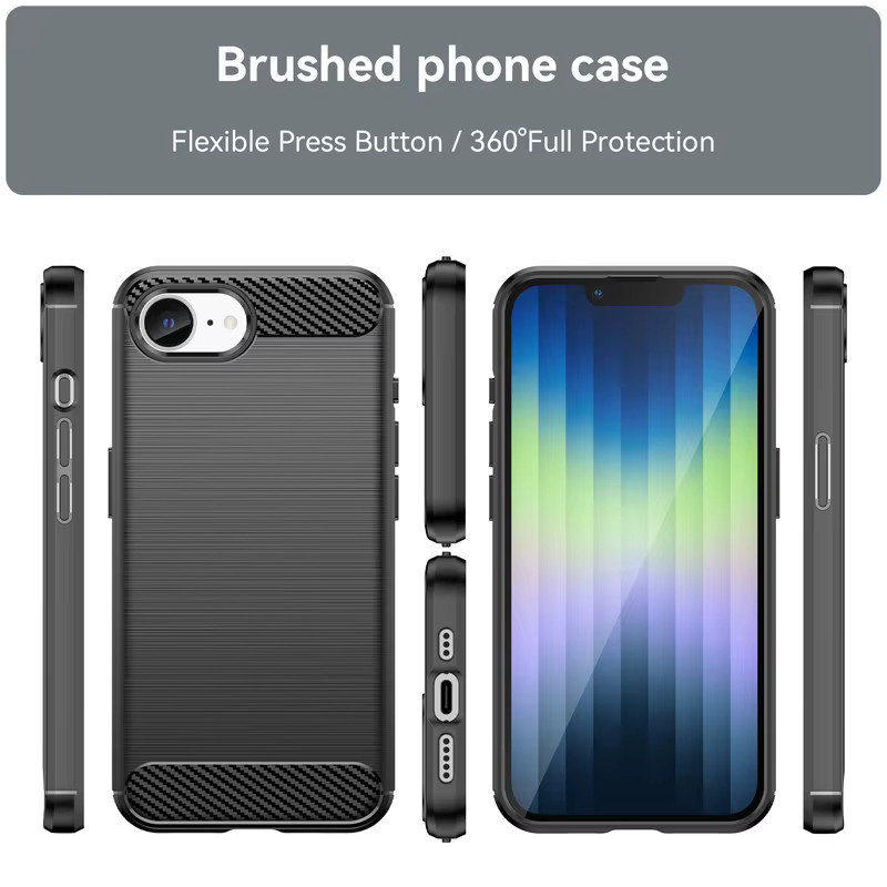 ELVEV Schutzhülle für iPhone 16E in Schwarz mit gebürsteter Textur aus weichem TPU für Anti-Fingerabdruck und Anti-Drop-Schutz - Bild 2