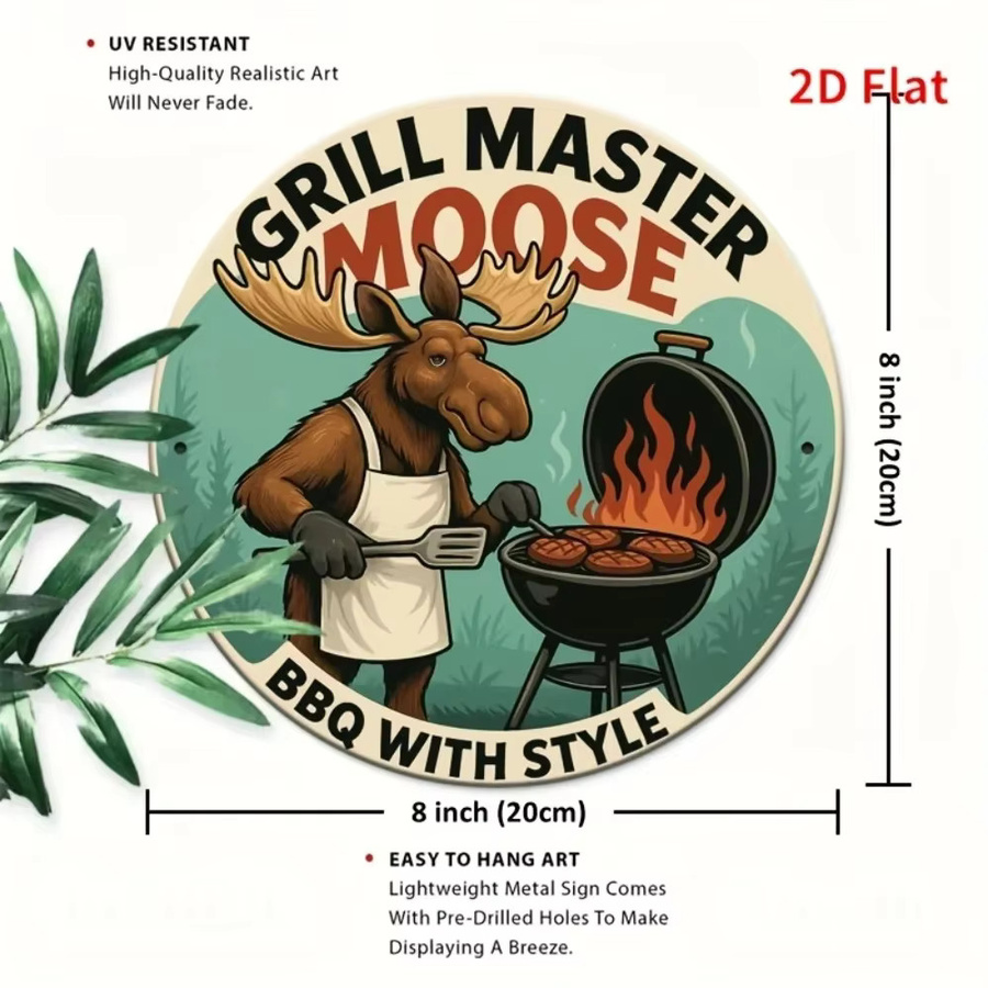 Runde Wanddekoration aus Metall von Potdemiel mit Grill Master Moose Motiv in Multicolour, Durchmesser: 20 cm - Bild 3