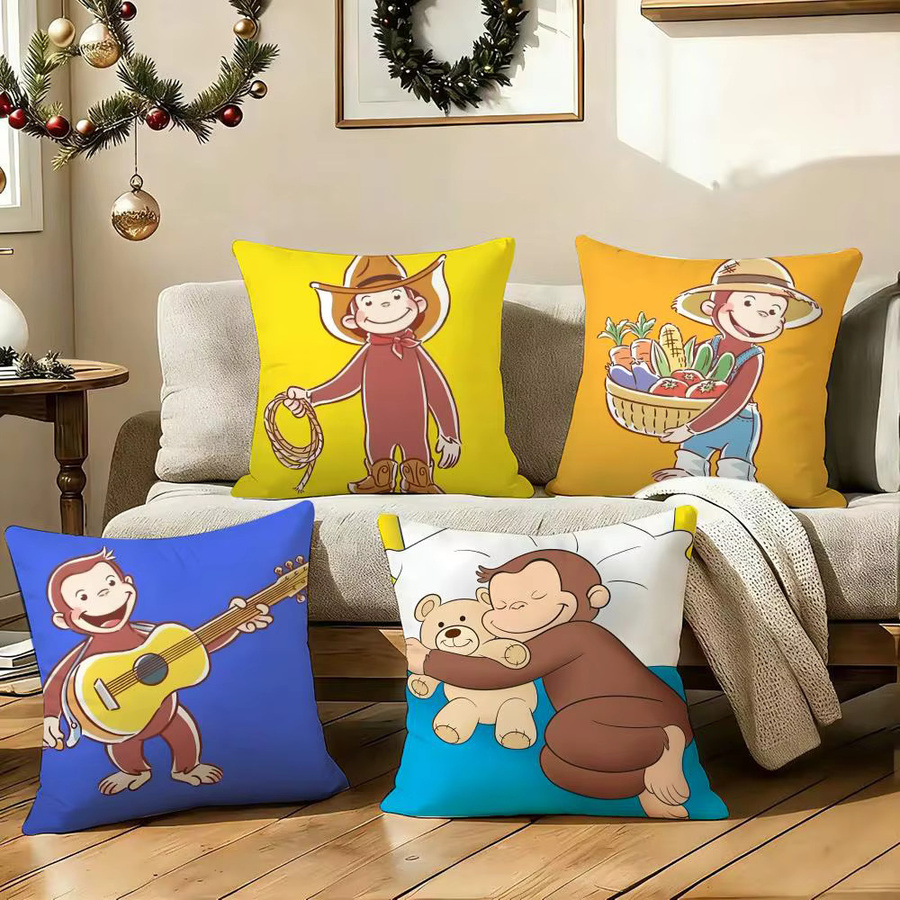 G-george The Curious Monkey Kissenbezug aus weichem Plüsch in Weiß und Gelb, quadratisch, B/B: 30 x 30 cm - Bild 2