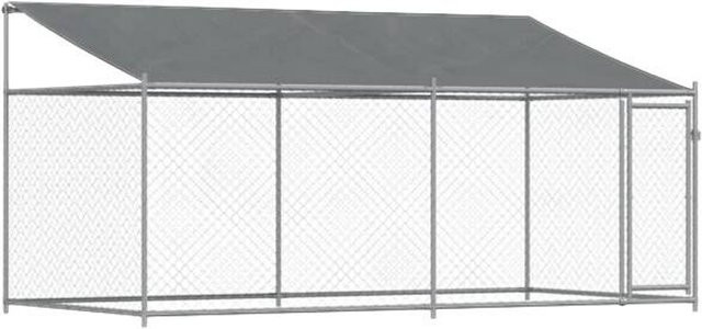 vidaXL Hundezwinger aus verzinktem Stahl mit Dach in Grau B: 4 m, T: 2 m, H: 2 m - Bild 1