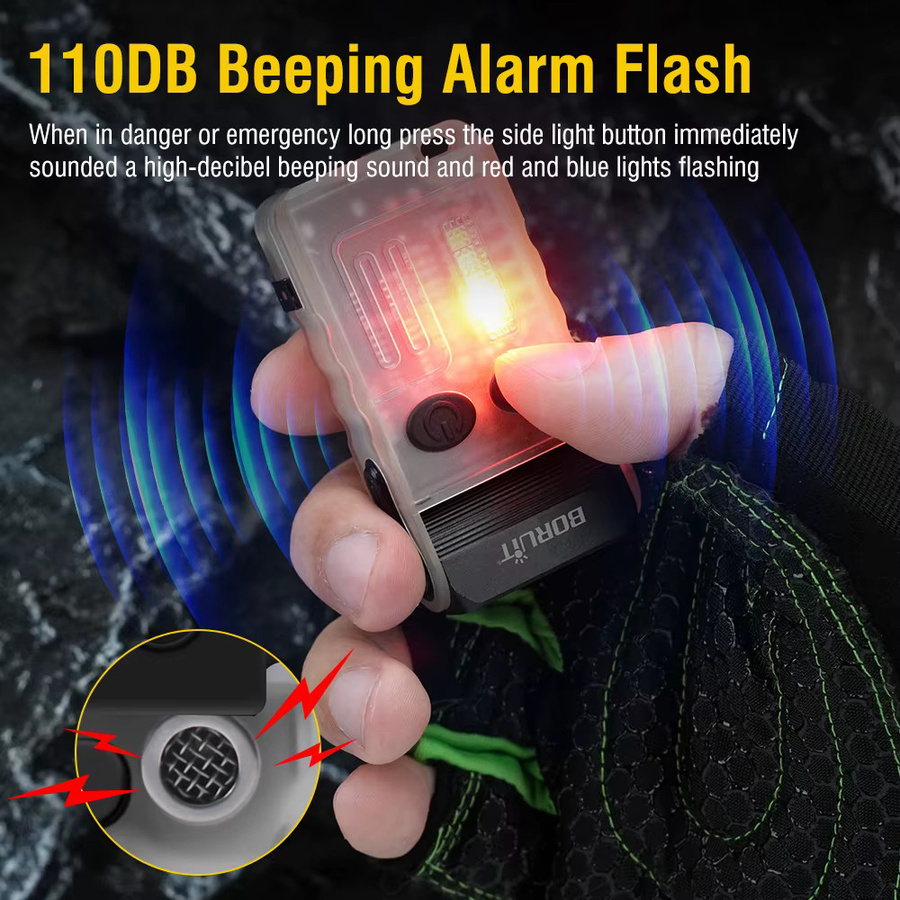 Boruit v20 LED Taschenlampe mit 180 Grad Drehung, UV-Licht, Magnet, Piepton-Alarm und USB-C wiederaufladbarem Akku in Blau - Bild 4
