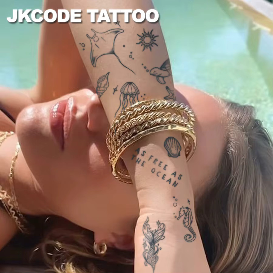 JKCODE TATTOO Ocean Minimal Tattoo-Aufkleber, Unisex - Bild 2