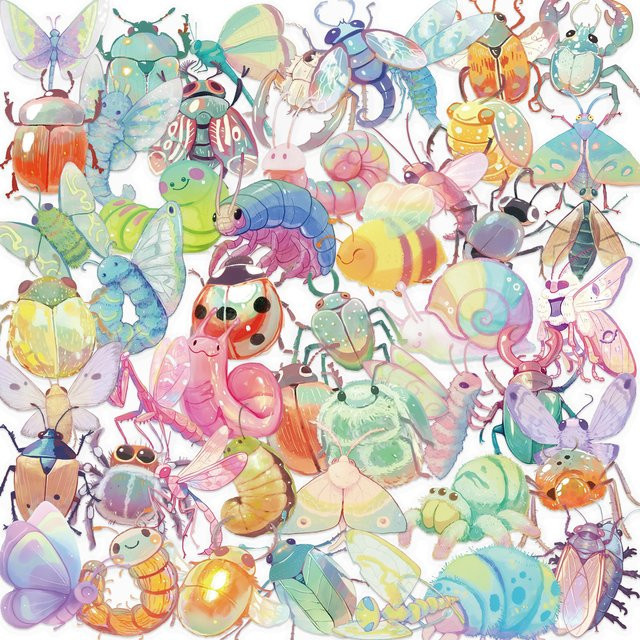 Wasserdichte transparente PET Cartoon Aufkleber mit Insekten-Motiven in Multicolour für Schreibwaren und Dekoration (50 Stück) - Bild 1