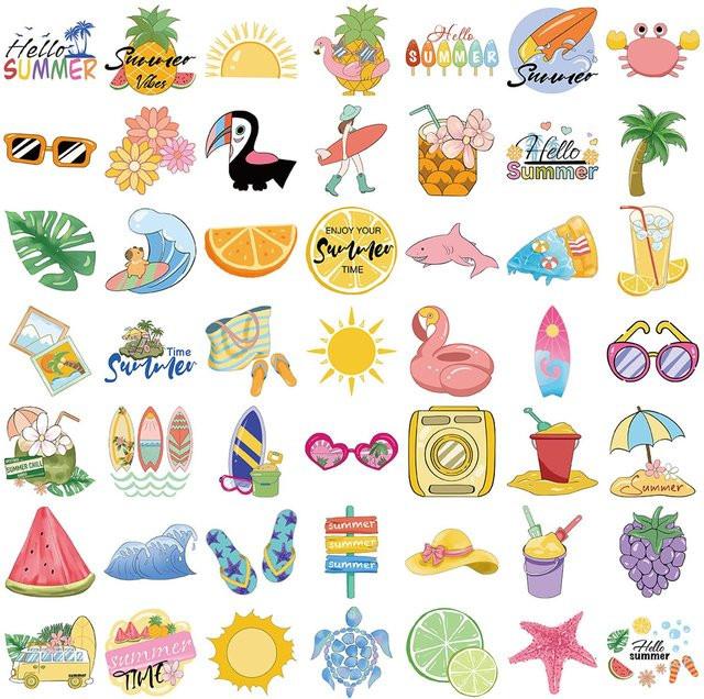 50 Stück Sommer Chill Vibes Vinyl-Sticker von Binchi Outdoor Product, bunte Aufkleber für Laptops, Wasserflaschen und Helme - Bild 1