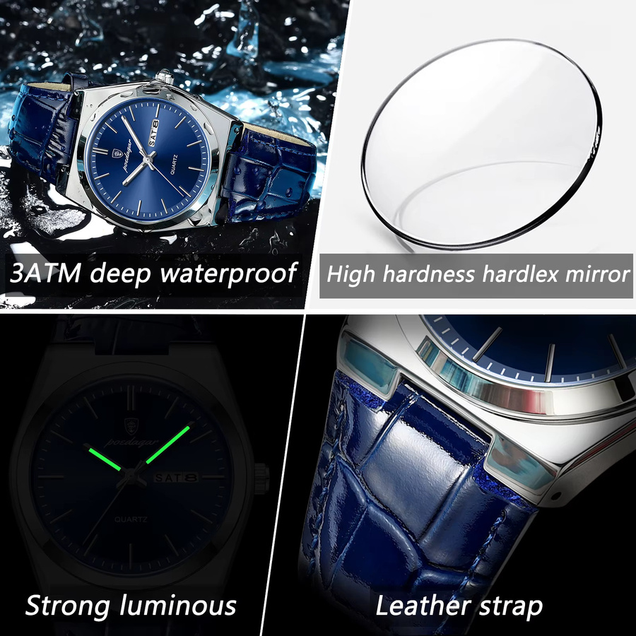POEDAGAR Armbanduhr, Quarz, Edelstahl, Blau, Herren - Bild 4