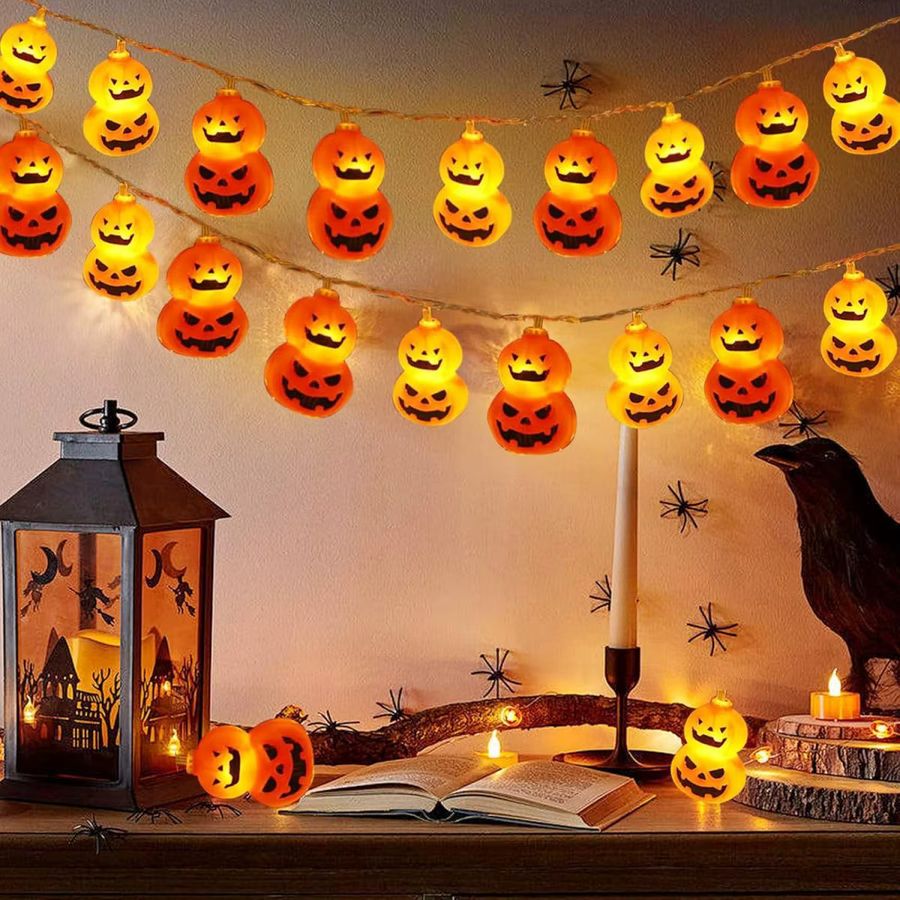 Peach Forest LED Halloween Doppel Kürbis Lichterkette mit 2 Schichten, Batteriebetrieben - Bild 5