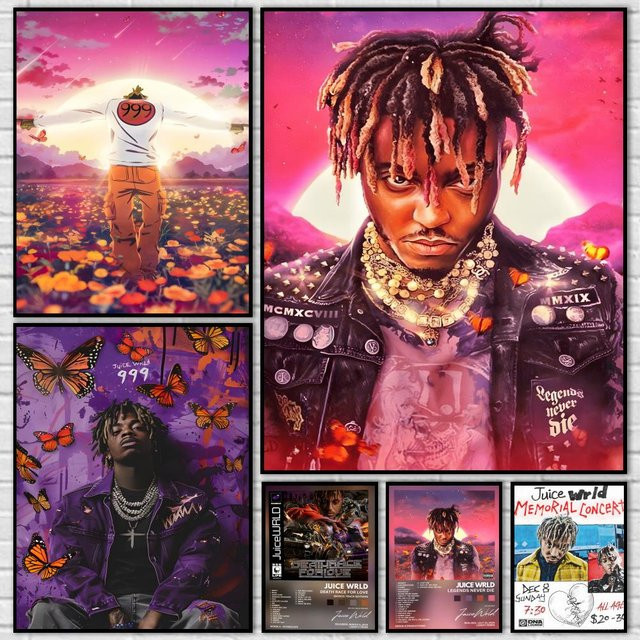 J-Juice WRLD Hip-Hop-Rap-Sänger Musikalbum-Poster als Leinwand-Wandbild in Weiss und Mehrfarbig - Bild 1