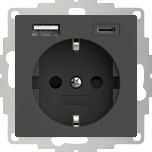 2USB Schutzkontakt-Steckdose mit USB-C Ladeausgang in Anthrazit, IP20, Unterputz-Einbau - Bild 1