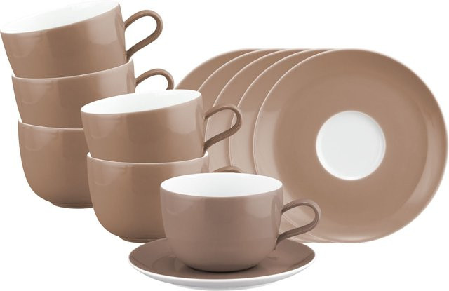 Seltmann Weiden Milchkaffeetassen mit Untertassen Liberty Pure Colors Braun 6er Set 380 ml - Bild 1