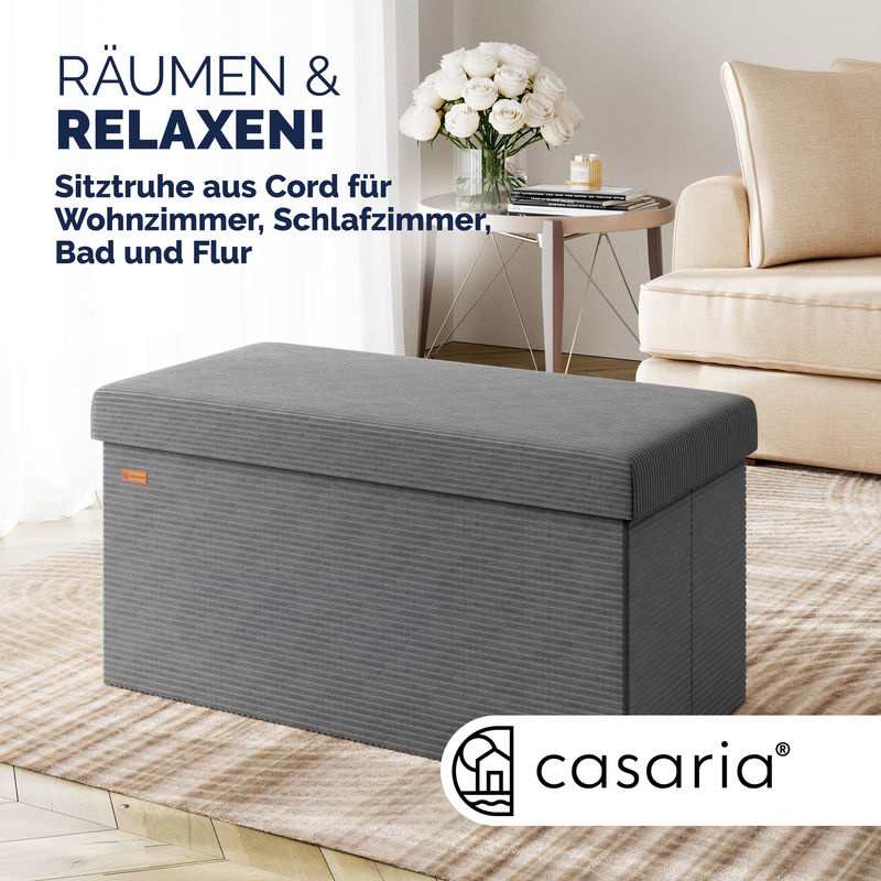 CASARIA Sitzbank aus Cord und MDF in Anthrazit, faltbar, B/T/H: 76 x 38 x 38 cm - Bild 2
