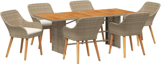 vidaXL 7-teilige Garten-Essgruppe aus Poly Rattan und Akazienholz in Beige - Bild 1