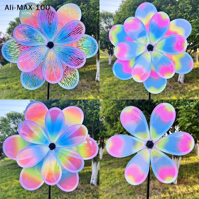Hoeaden Windspinner Windmühle mit schillernder Doppelschicht-Farbfolie, mehrfarbig, stehend für den Garten - Bild 2