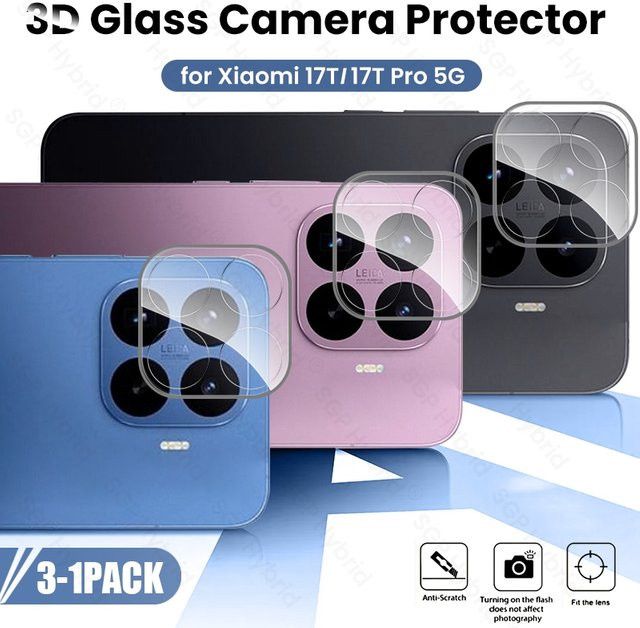 3er-Set Xiaomi 17T Pro 5G 3D Kristall-Hartglas Rückkamera-Schutzfolien in Transparent - Bild 1