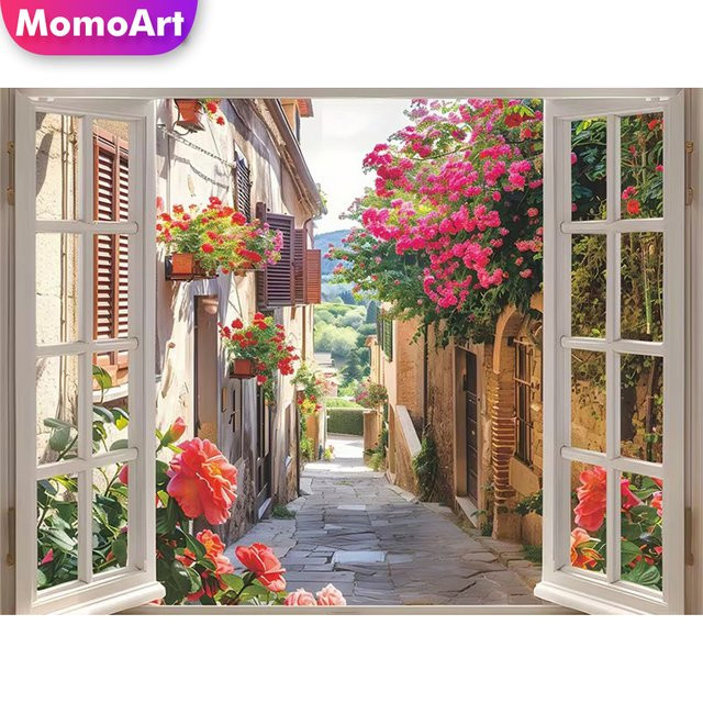 Momoart Diamant-Mosaik DIY Set Straßenmuster für Erwachsene mit runden Steinen in Multicolour zur Wanddekoration - Bild 1