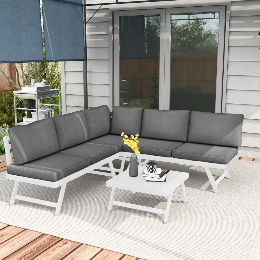 Outsunny Gartenlounge Set Grau mit Ecksofa, Doppelsofa, zwei Zweisitzern und Couchtisch für 4-5 Personen - Bild 2
