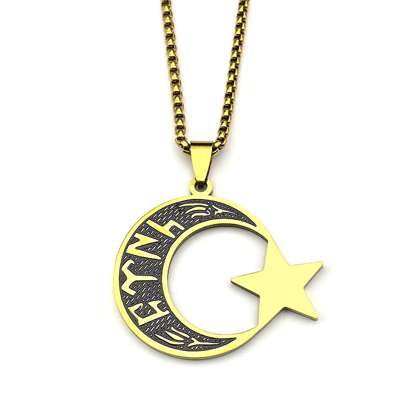 AFAWA Halskette Edelstahl, Gold, Halbmond Stern, Unisex - Bild 2