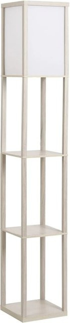 HOMCOM Stehleuchte mit Regalen in Eiche und Weiß, moderne Bodenlampe aus Holz und MDF mit E27 Fassung, B/T/H: 26 x 26 x 160 cm - Bild 1