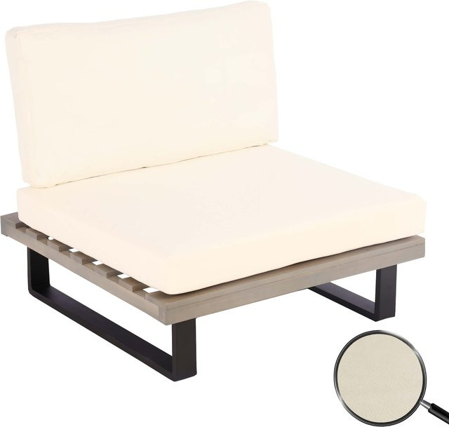 MCW Lounge-Sessel MCW-H54 aus Akazienholz und Aluminium in Grau mit cremeweißen Polstern - Bild 1